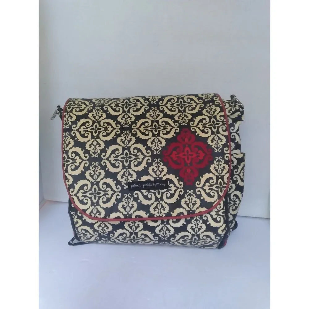 Petunia Pickle Bottom Backpack Diaper Bag Black Beige Red Accents‎